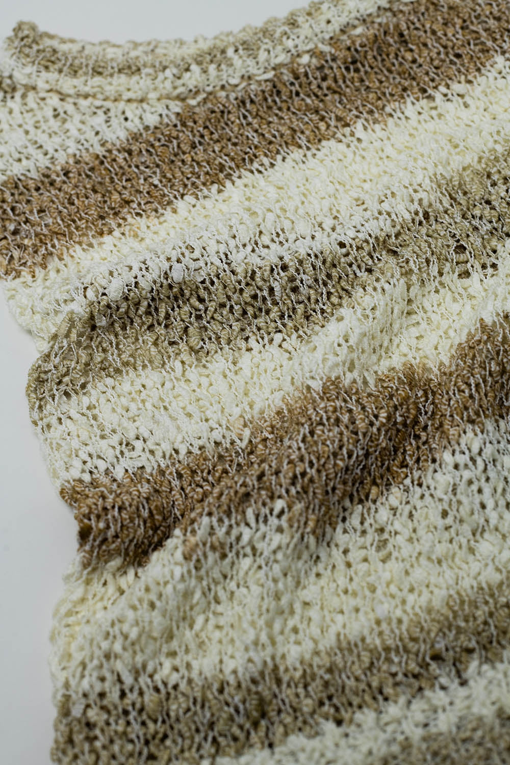 Knitted Tints of Beige Sleeveless Sweater With Stripes and Crew Neckline - Jumpers
