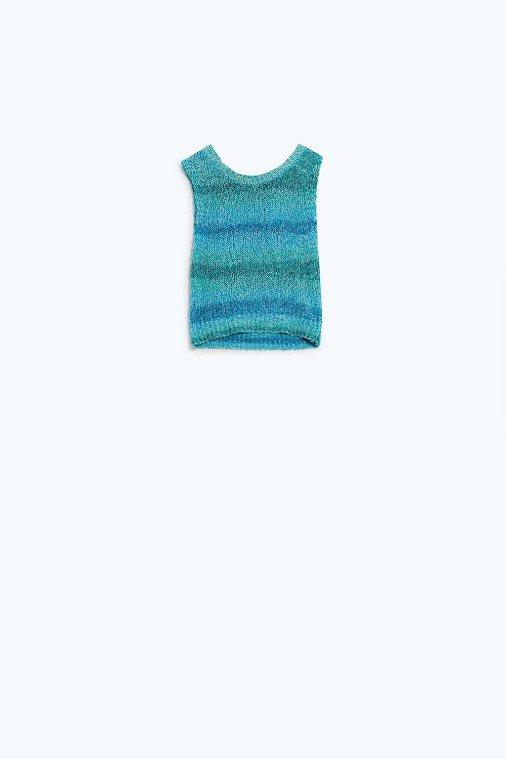 Knitted Tints of Blue Sleeveless Sweater With Stripes and Crew Neckline - Jumpers
