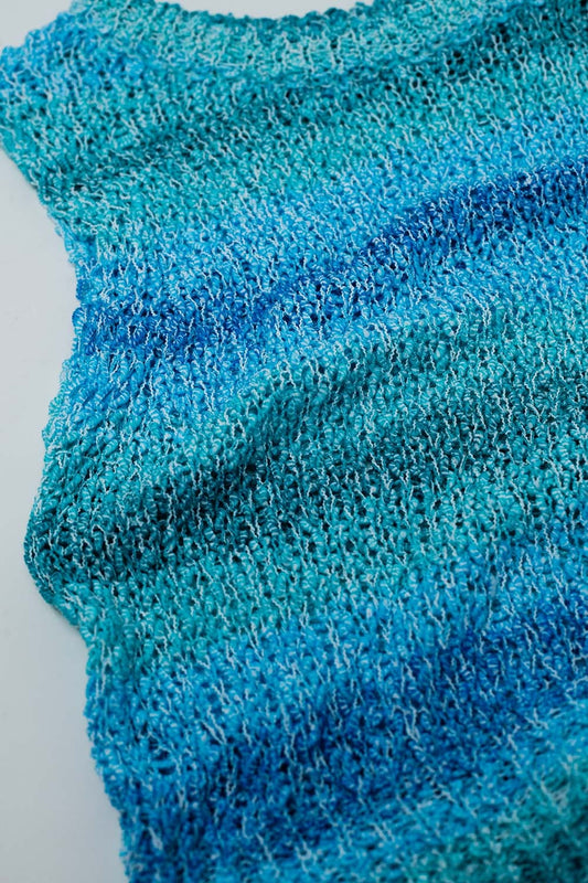 Knitted Tints of Blue Sleeveless Sweater With Stripes and Crew Neckline - Jumpers