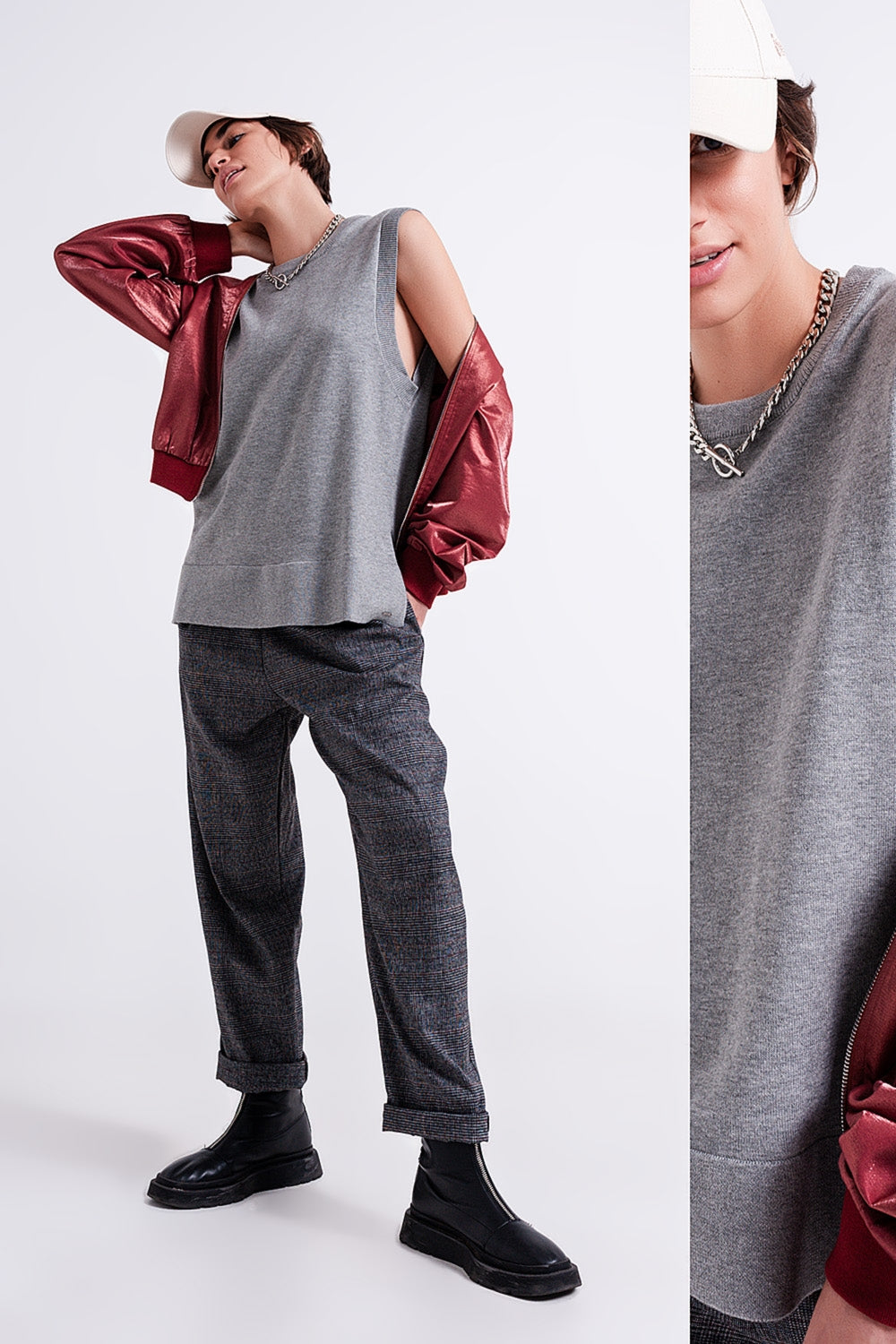 Knitted vest in grey - Jumpers