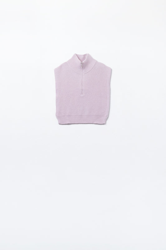 Knitted Vest with High Half-Zip Collar and Large Armholes in pink - Jumpers