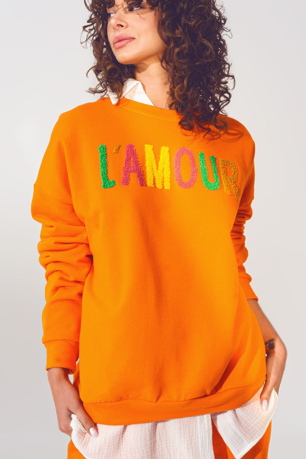 L'amour Text Sweater in Orange - Jumpers