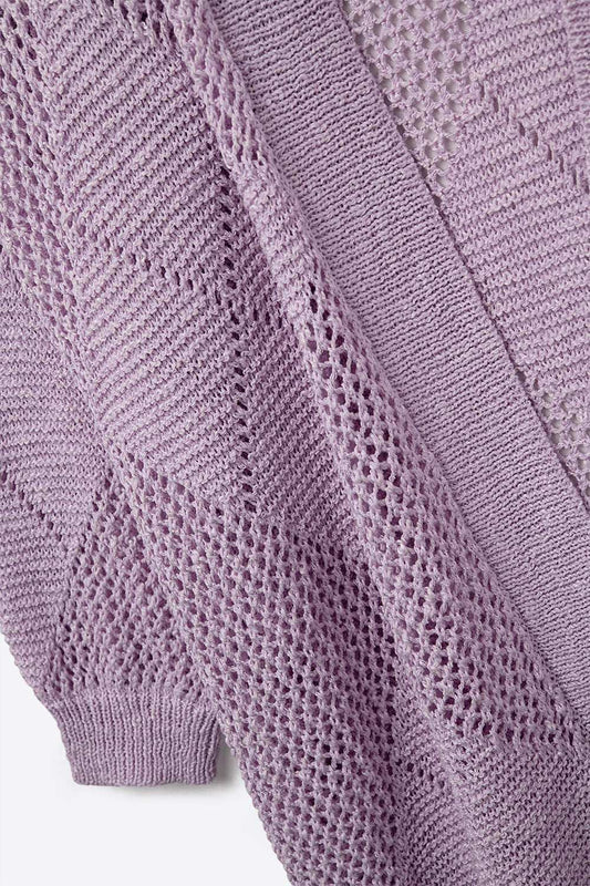 Lavender Draped Cardigan With Crochet Design - Cardigans