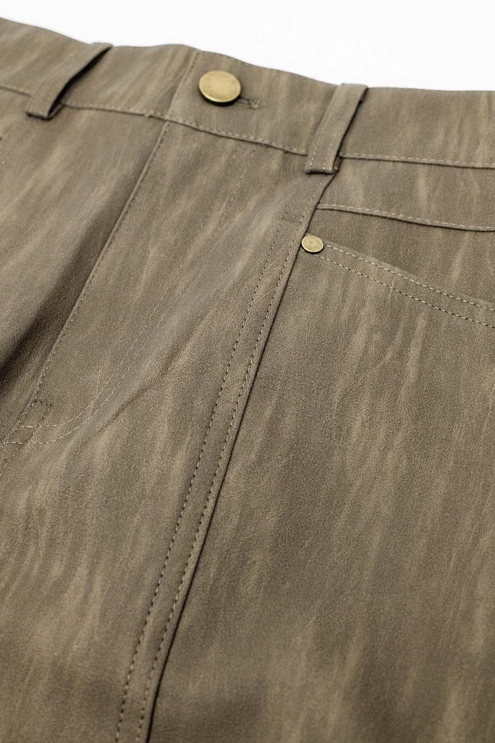 leatherette Straight mini skirt in brown with pockets - Skirts