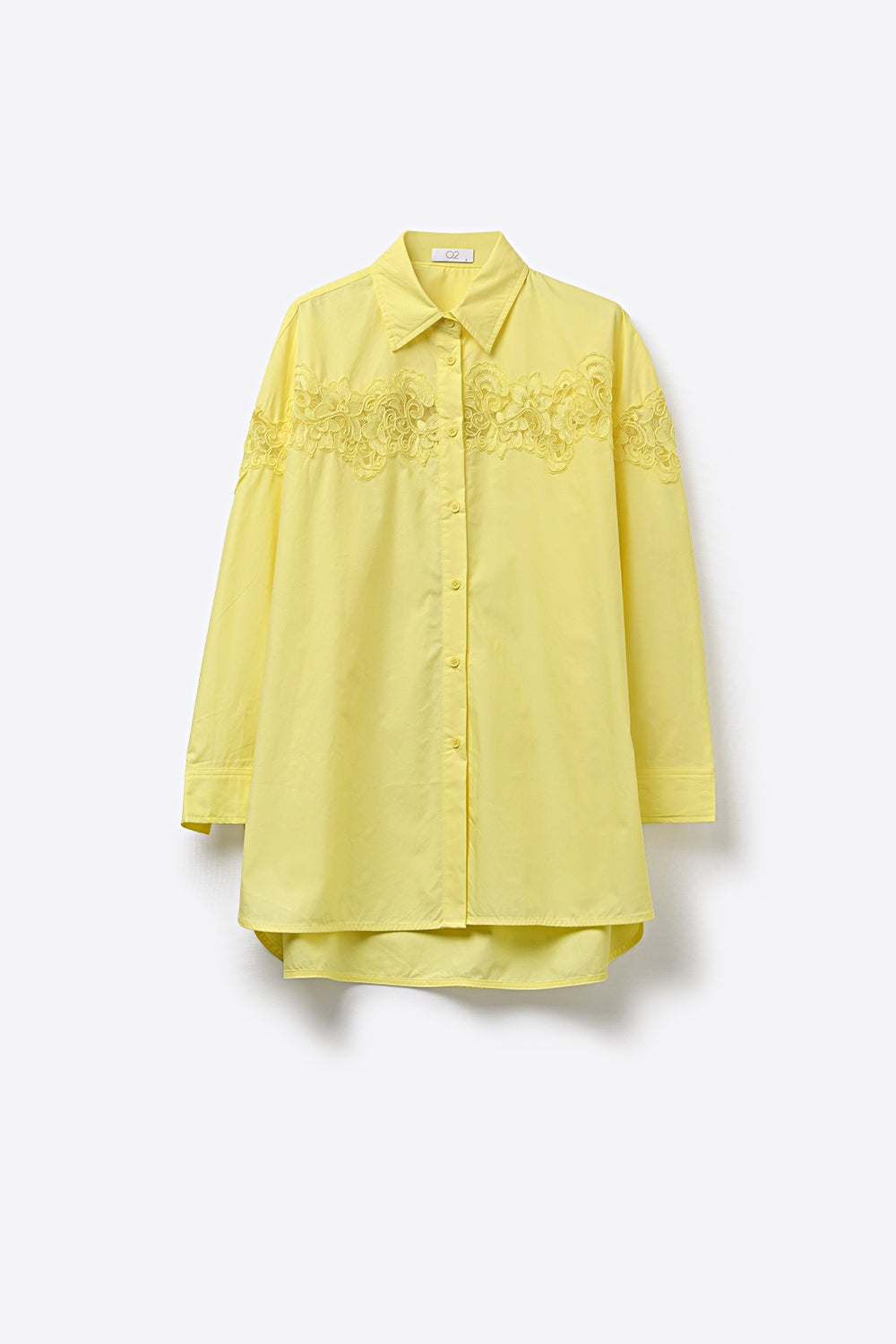 Yellow Oversized Poplin Shirt with Lace Detail - Shirts