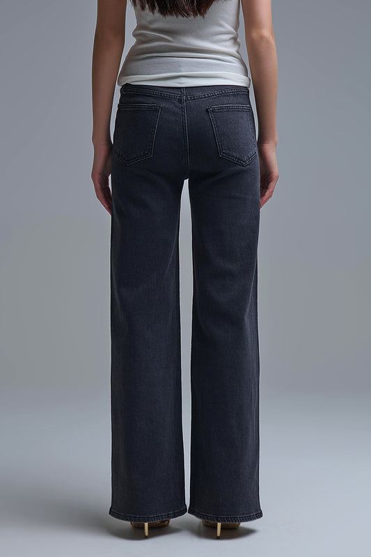 Leopard Print Black Straight-Leg Jeans with strass detail - Jeans