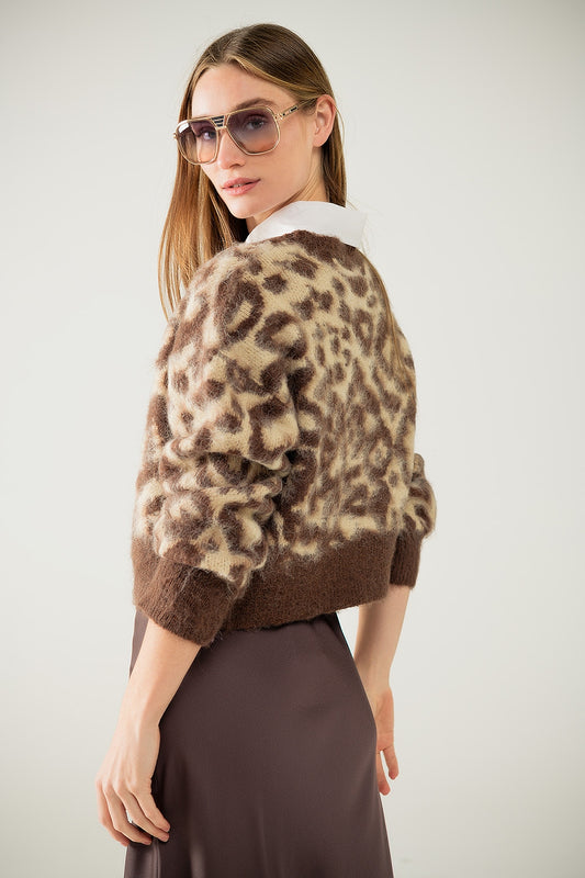 leopard print cardigan with wool in beige - Cardigans