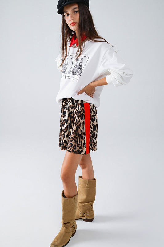 Leopard Print Shorts With Red Stripes On The Sides - Trousers