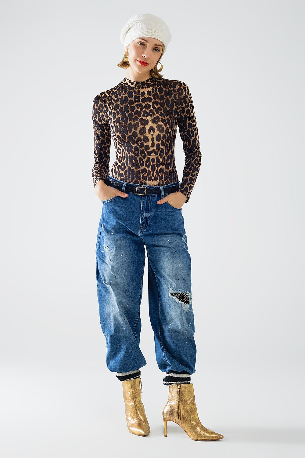 Leopard print Spandex body with long sleeve - Bodysuits