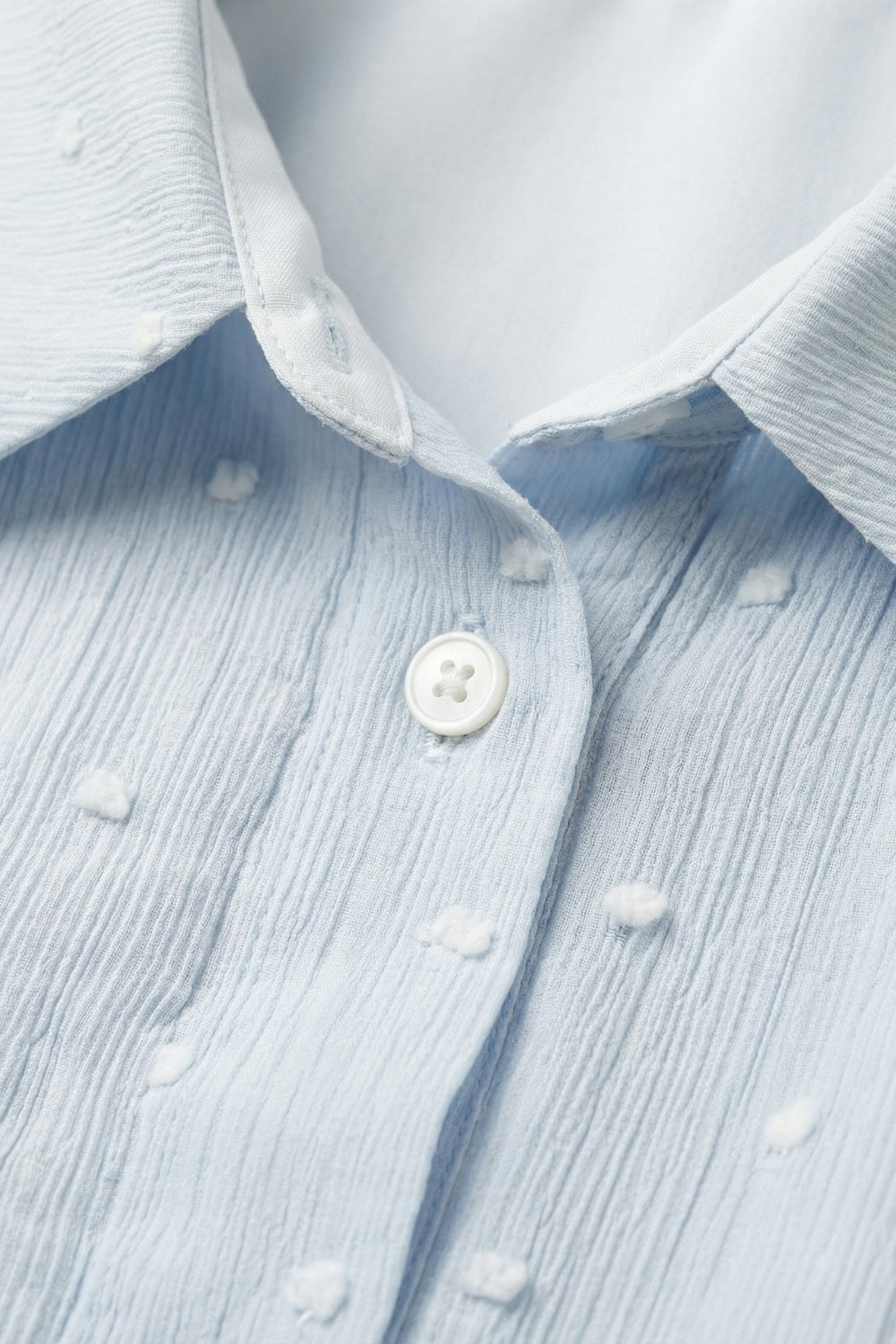 Light Blue Embroidered polka dot Blouse with buttons - Tops