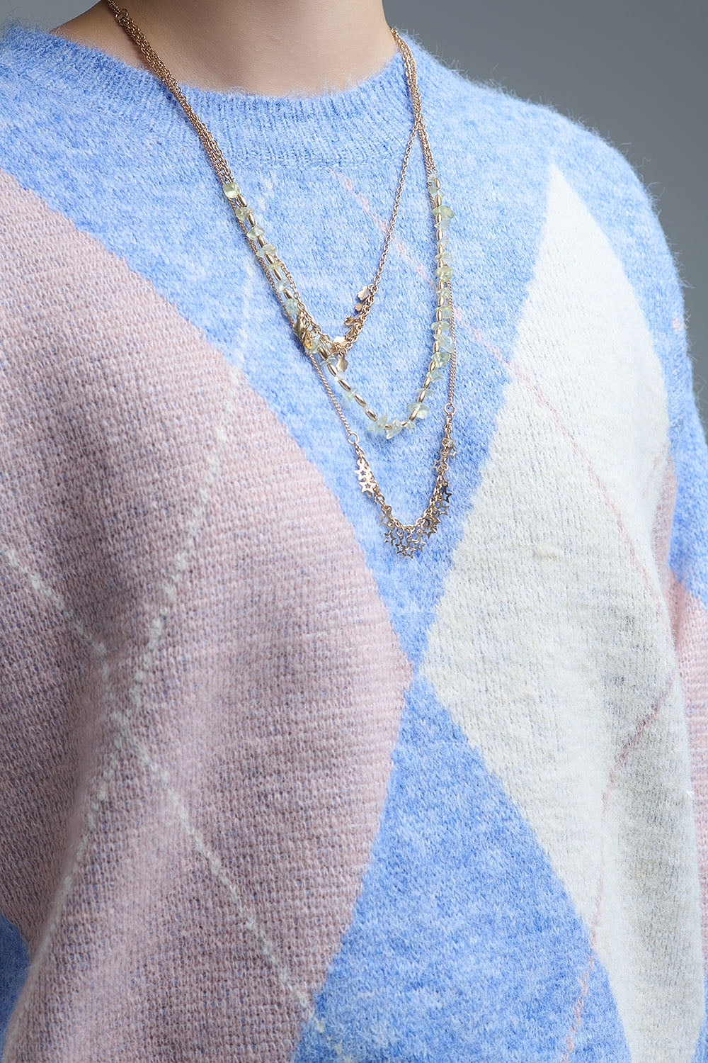 Light Blue Geometric Pattern Pullover Sweater - Sweaters