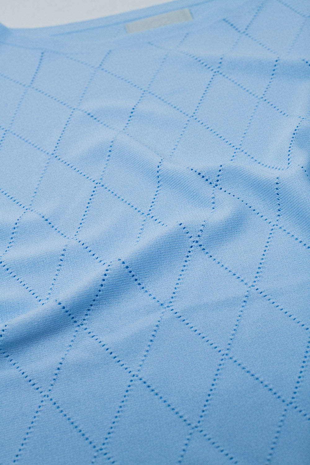 Light Blue Sweater In Argyle Print With Boat Neck - Jumpers