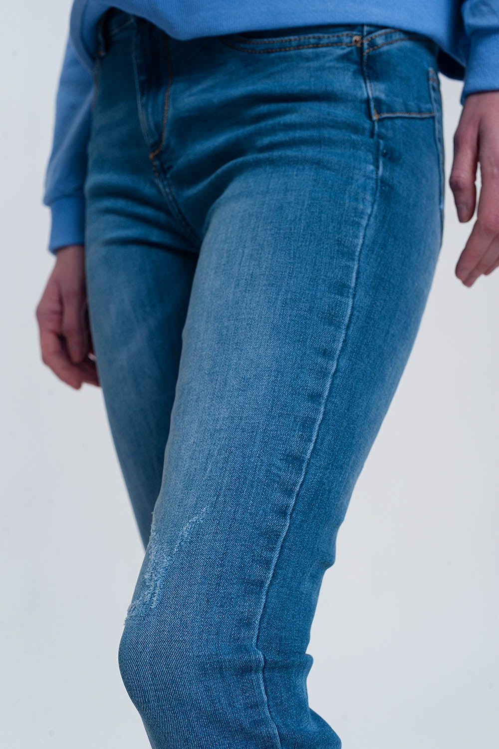 light denim skinny jeans with folded ankles and ripped detail - Jeans