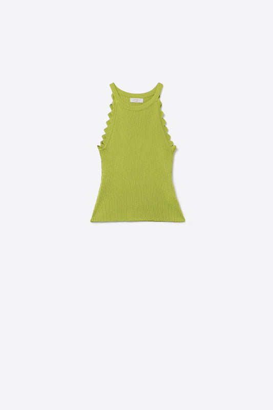 Light Moss Green Tank Top with Ribbed Underarm Detail - Tops