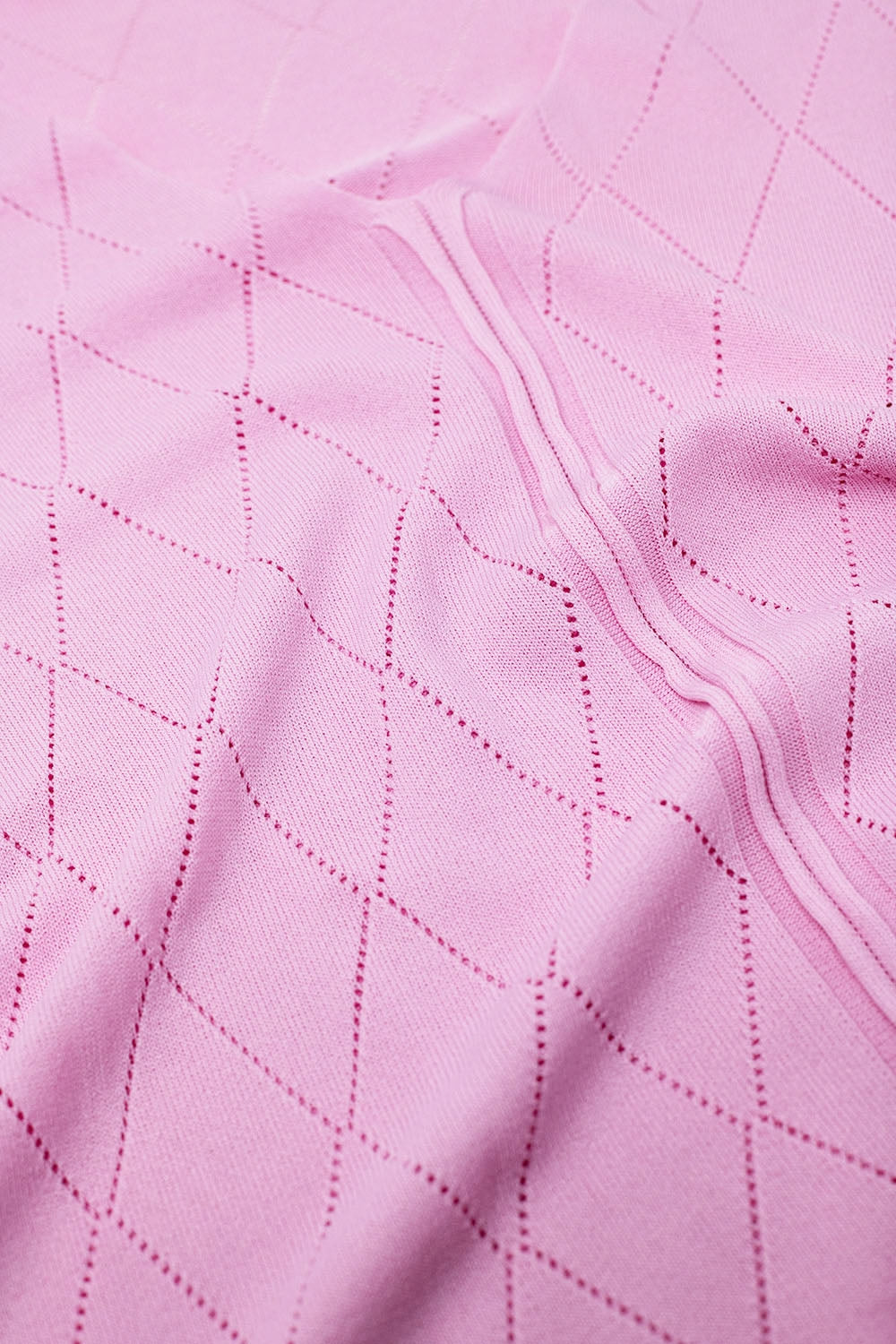 Light Pink Short Sleeve Sweater With Argyle Pattern - Jumpers