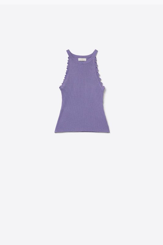 Light Purple Tank Top with Ribbed Underarm Detail - Tops