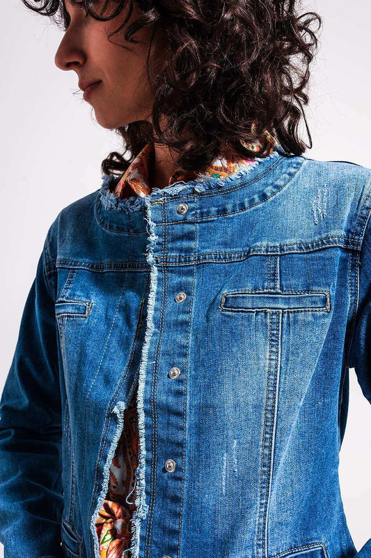 Light wash denim jacket with raw hem edge - Jackets