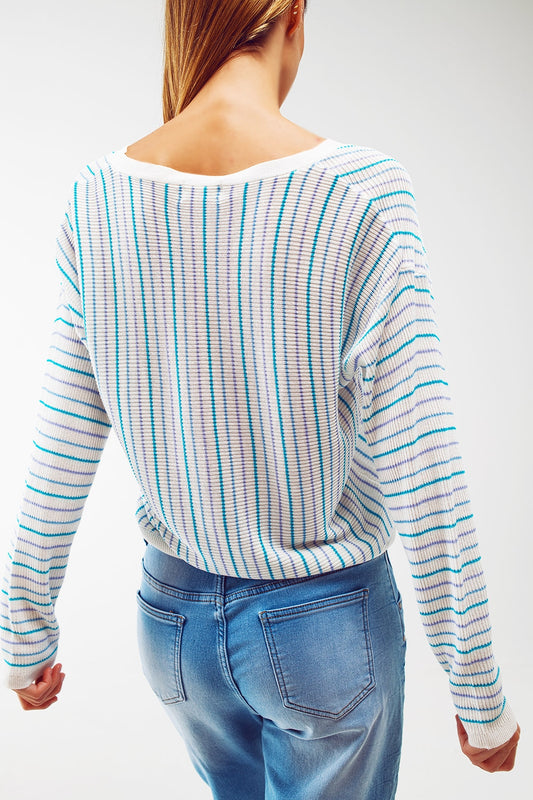 Lightweight knit cardi in blue stripe - Jumpers
