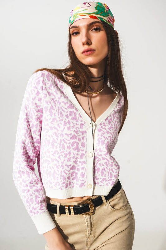 Lightweight knitted cardigan in lilac animal print - Cardigans