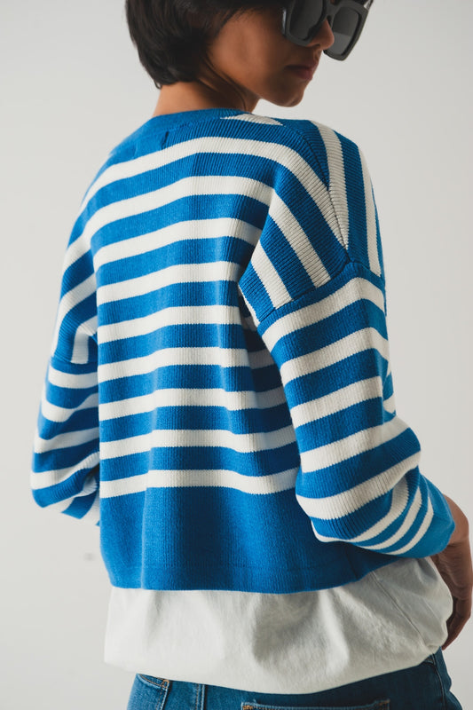 Lightweight stripe cardigan in blue - Cardigans