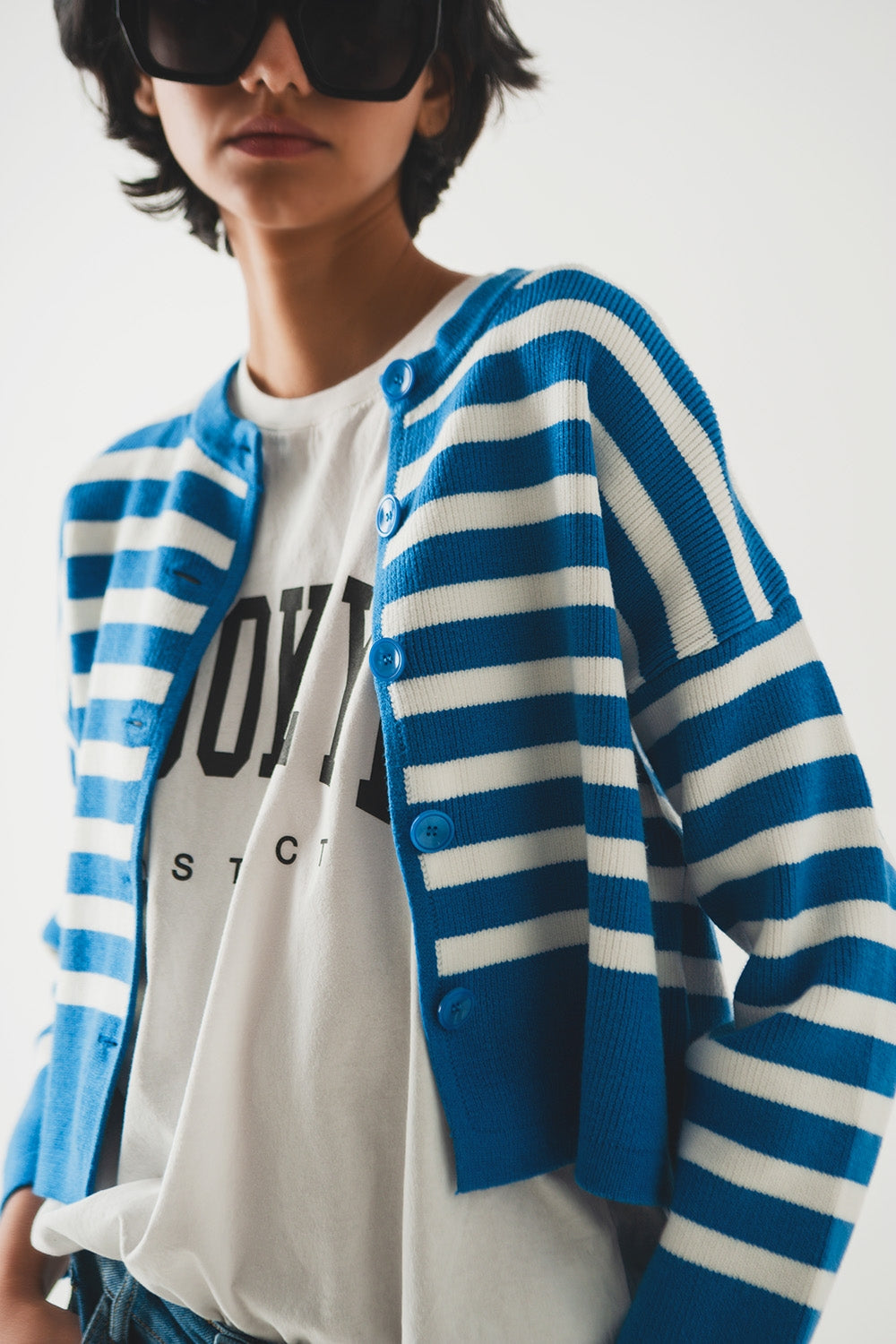 Lightweight stripe cardigan in blue - Cardigans