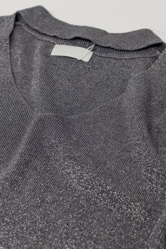 Lightweight Sweater With High Neck An Open V-Neck Detail in Gray - Jumpers