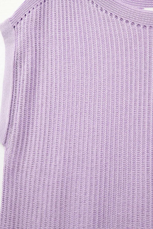 Lilac boat neck mesh sweater with dropped sleeves - Jumpers