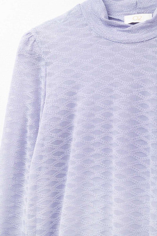 Lilac lace top with high neck and cuff detail - Tops