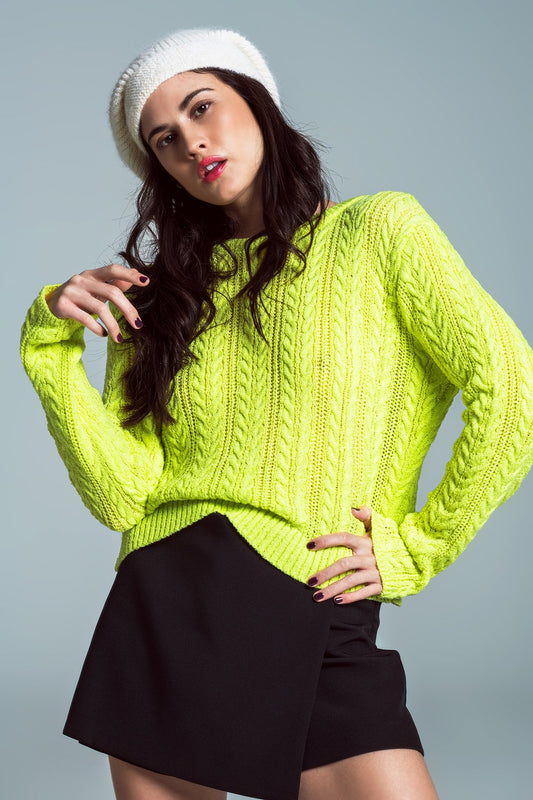 Lime green cable knit jumper with open back and bows - Jumpers