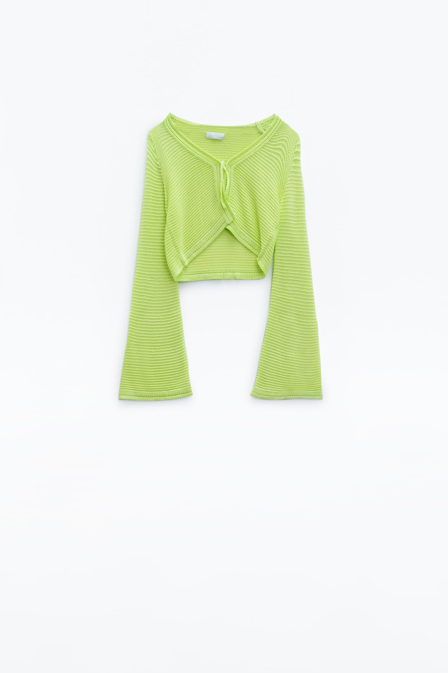 Long Bell Sleeve Knitted Cardigan in Lime Green With knot detail - Cardigans
