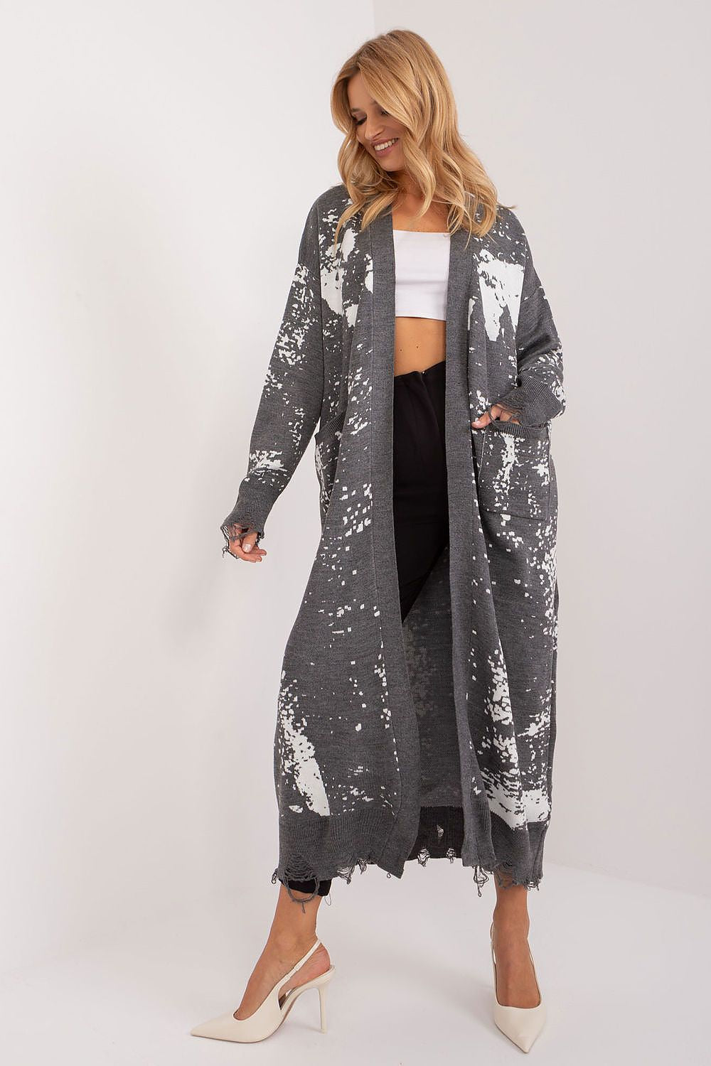 Badu Long Printed Cardigan for Stylish Women grey one-size-fits-all -