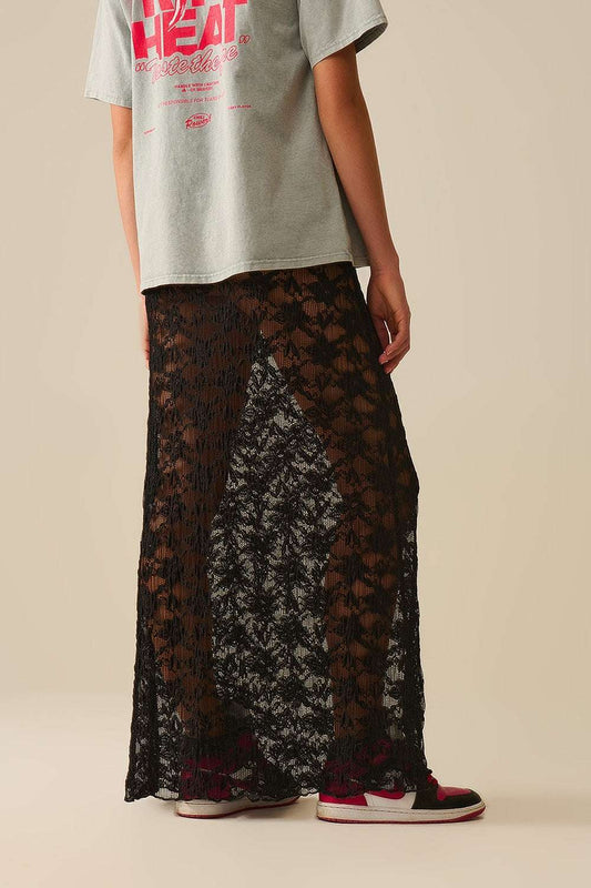 Long Sheer Black Bohemian Style Skirt - Skirts