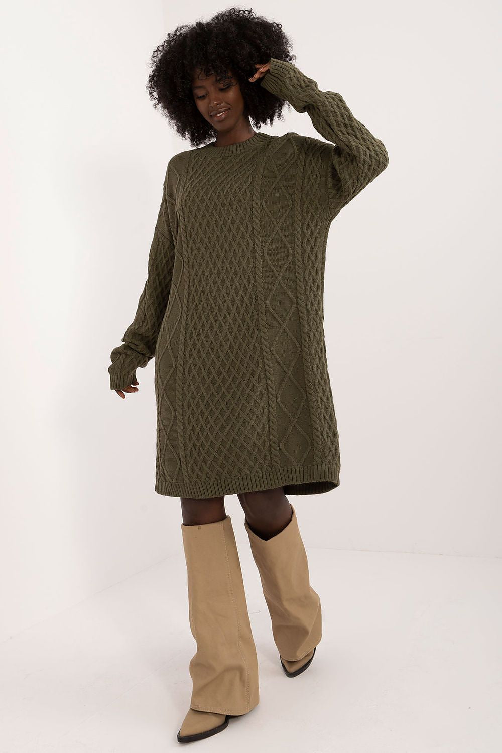 Badu Long Sleeve Cosy Day Dress for Effortless Style green one-size-fits-all - Dresses