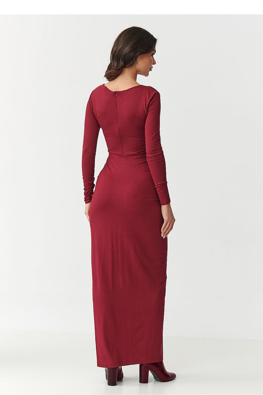 Makadamia Long Sleeve Maxi Dress in Burgundy Red - Dresses