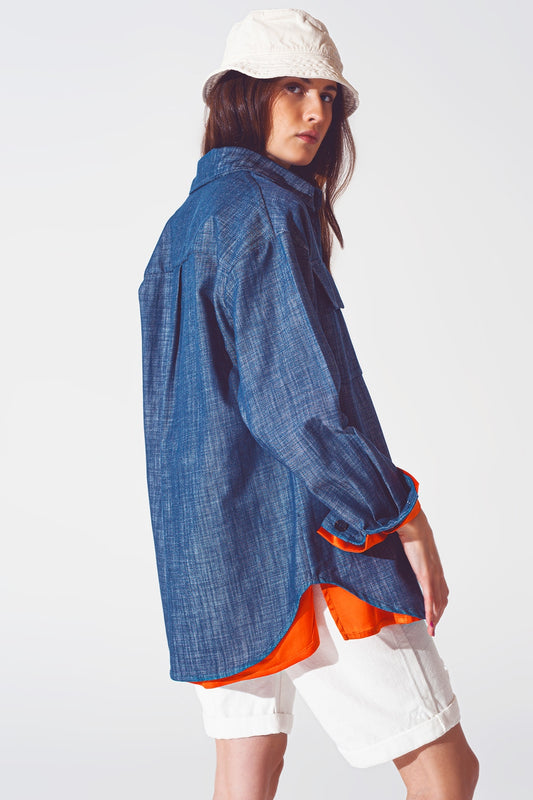 Long sleeve shacket in navy - Jackets