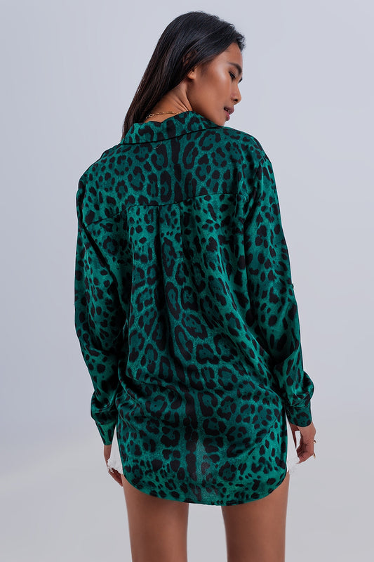 Long sleeve soft shirt in green animal print - Shirts