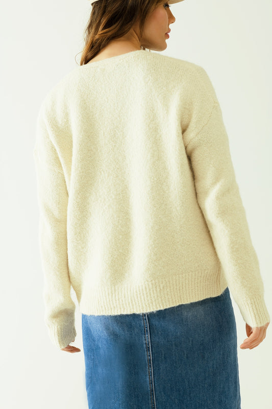 Long sleeves creme cardigan with front closure with buttons - Cardigans