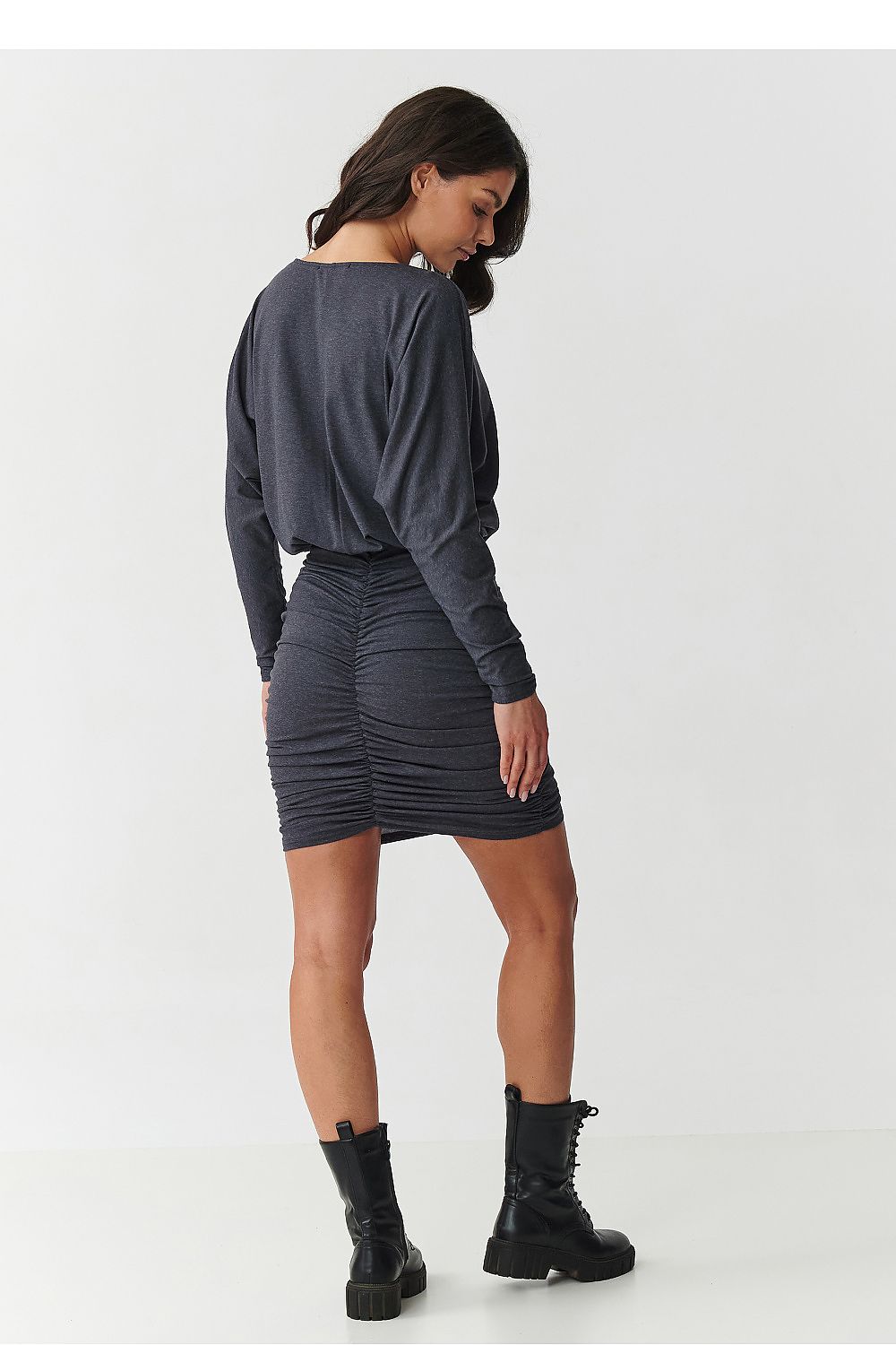 Makadamia Long Sleeves Ruched Mini Dress - Trendy Style - Dress