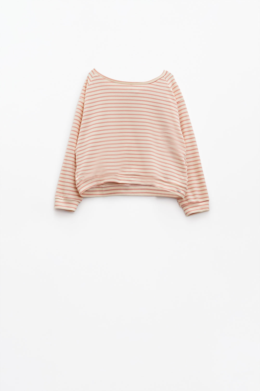 Long sleeves white sweater with pink stripes and a boat neck - Jumpers