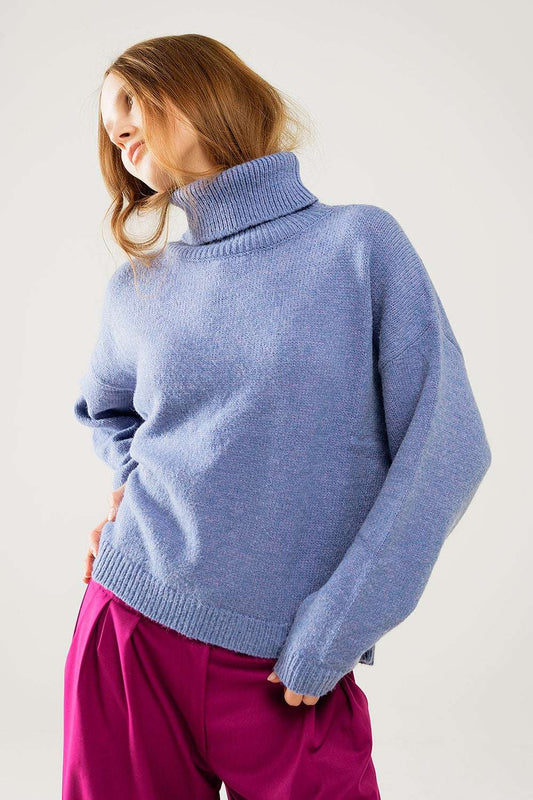 Loose blue sweater with dropped sleeves - Jumpers
