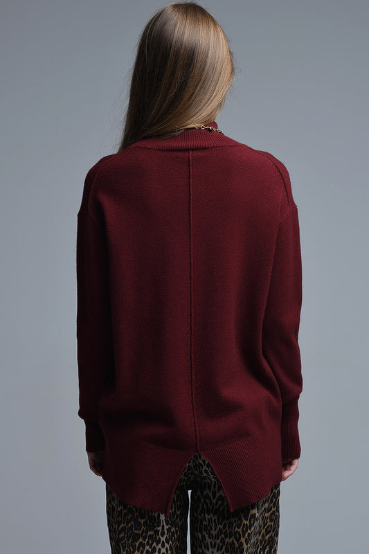 Loose burgundy sweater with open back detail -