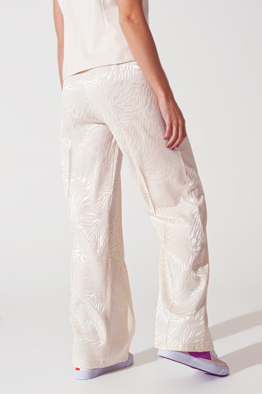 Loose Fit Zebra Print Pants in White - Trousers