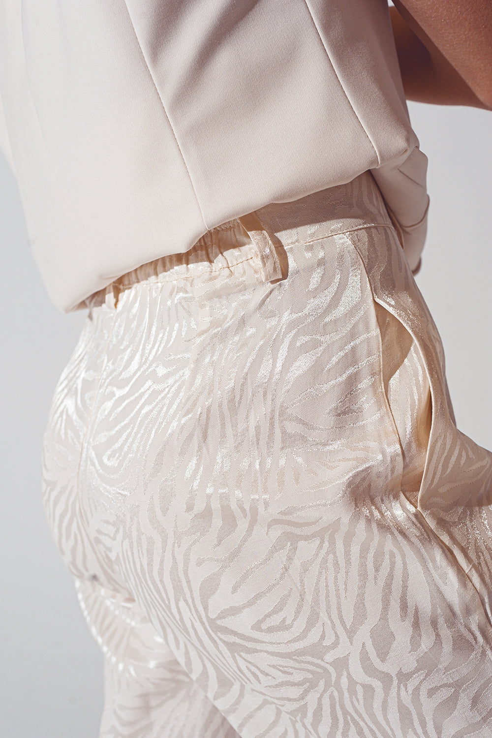 Loose Fit Zebra Print Pants in White - Trousers