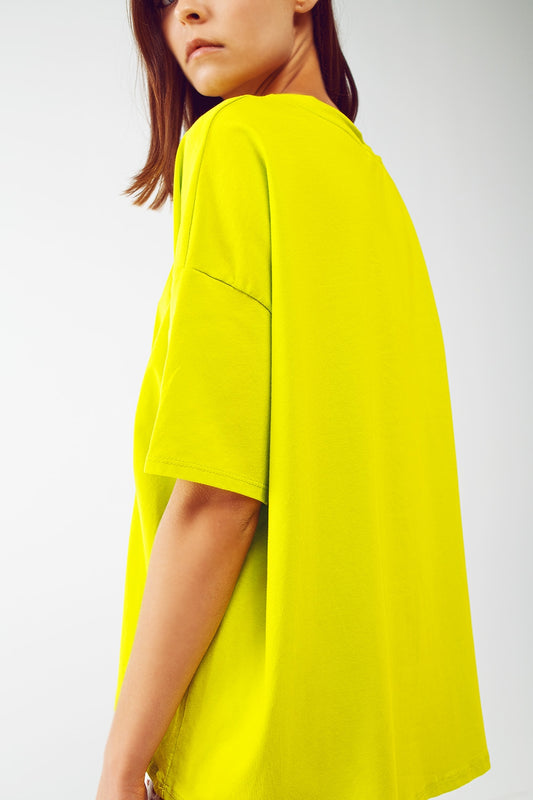 loose-fitting lime T-shirt with colored bear - T-Shirts