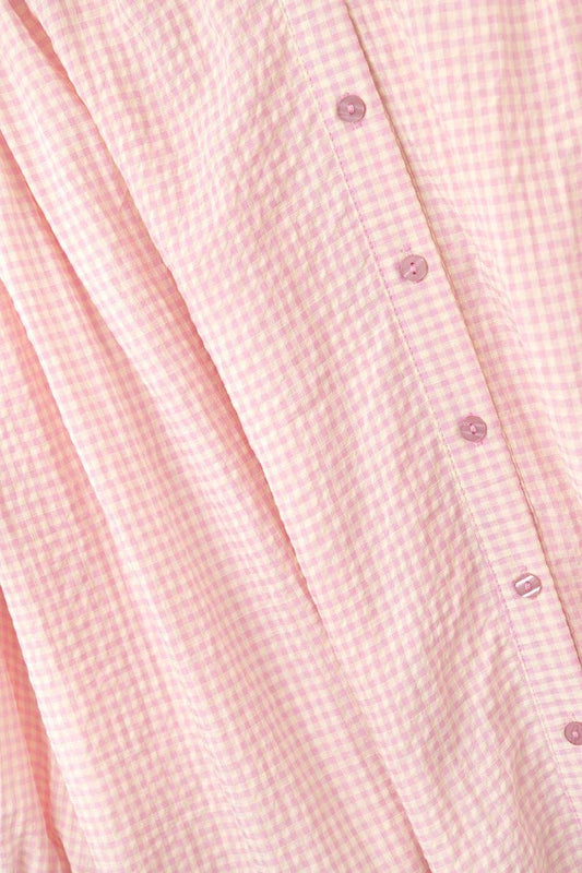 loose light pink gingham blouse - Blouses