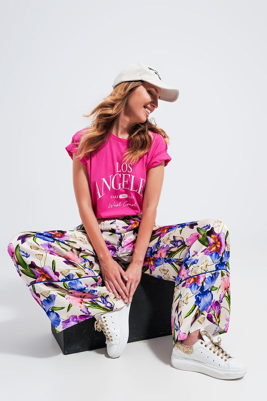 Los Angeles slogan t shirt in fuchsia - Tops