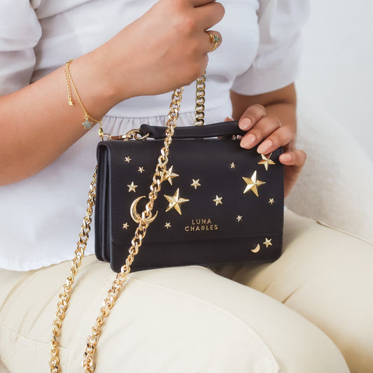 Nova Stars Studded Handbag - Black & Gold - Bags