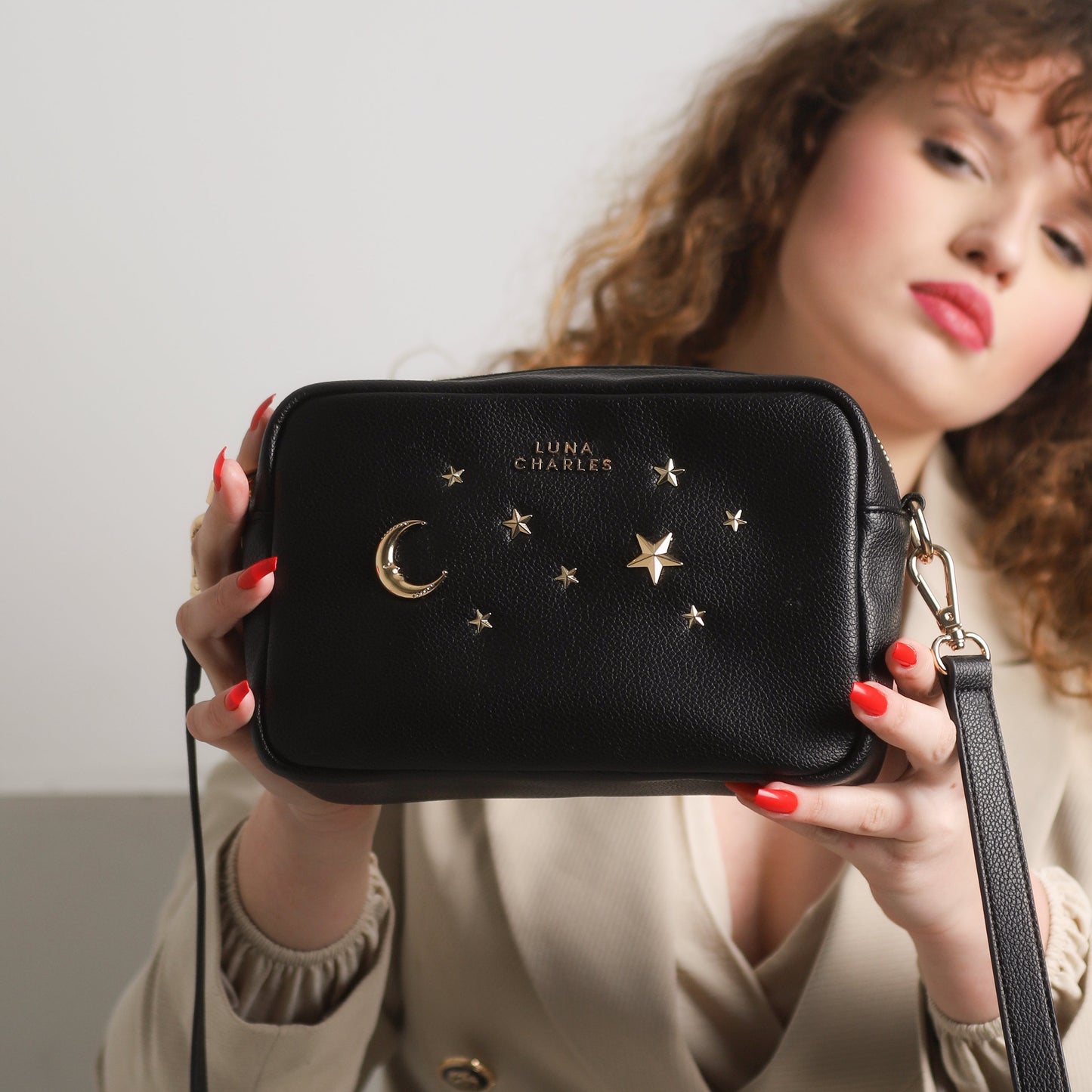 Maya Star Studded Crossbody Bag - Black & Gold - Bags