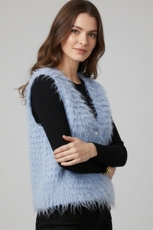 Luxurious vest with light blue long-haired texture -