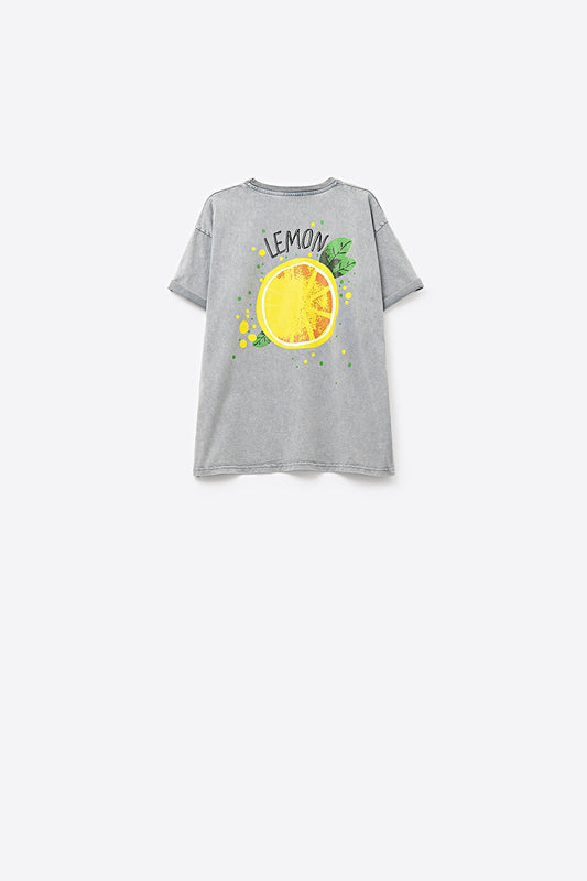 Made in Italy wash grey t-shirt with Lemon graphic - T-Shirts